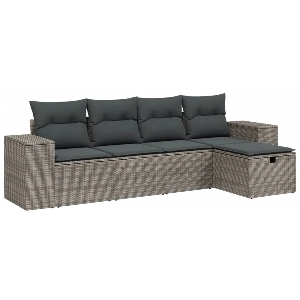 vidaXL 5-delige Loungeset met kussens poly rattan grijs, foto 3