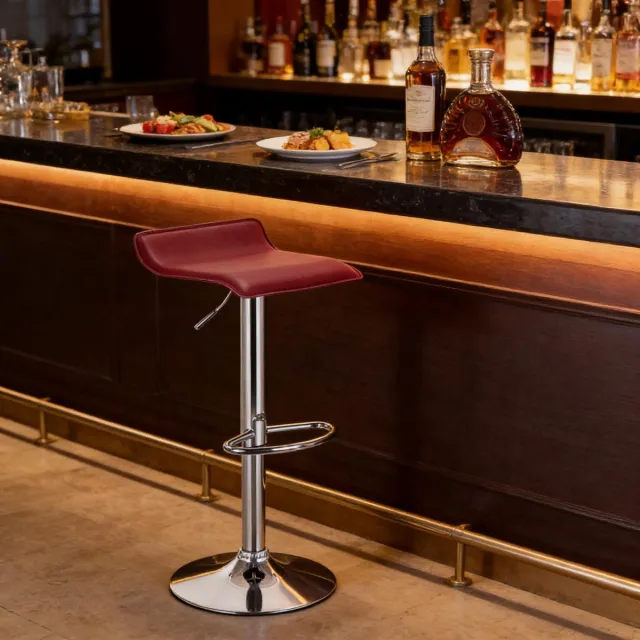 MEUNIQ barkruk verstelbaar en draaibaar 62-84 cm met rugleuning en voetsteun, kunstleren zitting voor bar, keuken en toonbank, wijnrood bordeauxrood