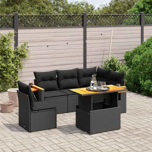 vidaXL 6-delige Loungeset met kussens poly rattan zwart, foto 2