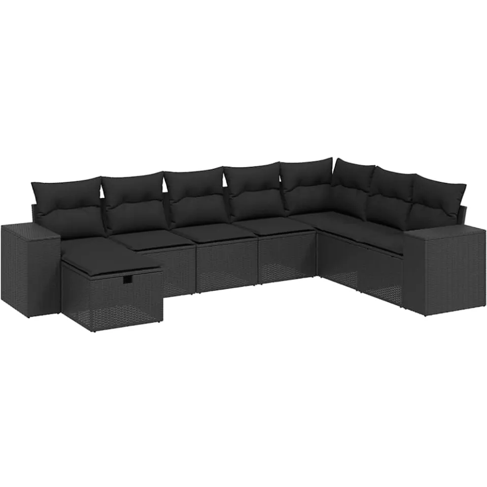 vidaXL 8-delige Loungeset met kussens poly rattan zwart, foto 3