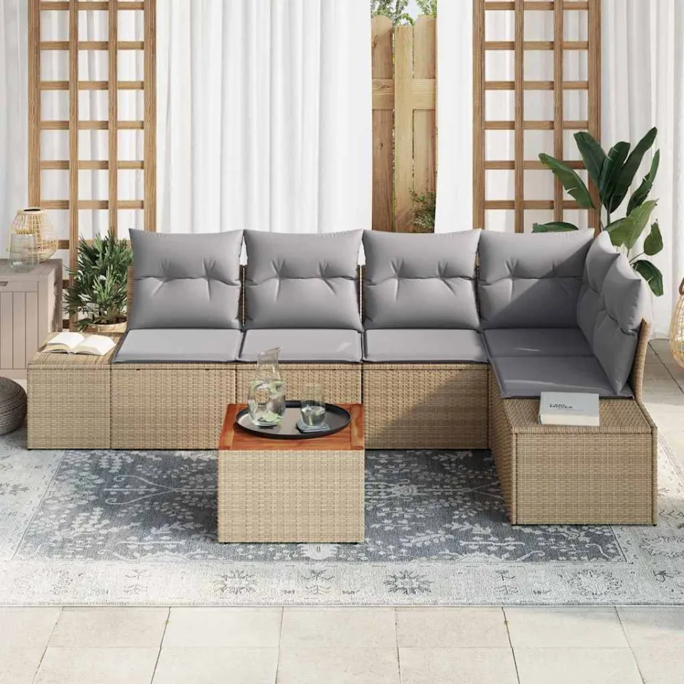 vidaXL Tuinbankenset 6 st Beige poly rattan, foto 3