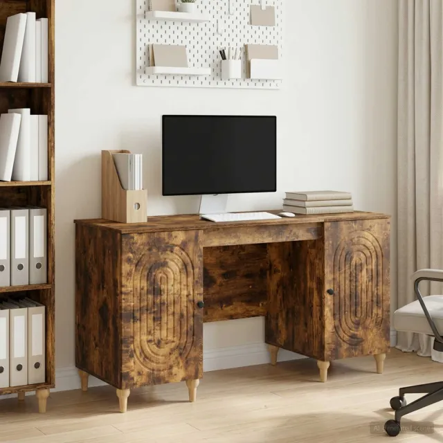 vidaXL Bureau Gerookt eiken 142,5 x 50 x 75 cm Bewerkt hout Bruin