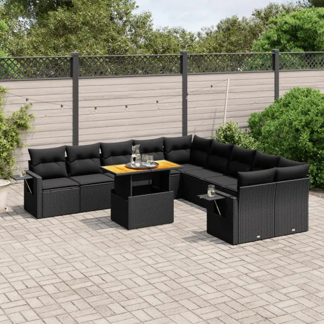 vidaXL 11-delige Loungeset met kussens poly rattan zwart, foto 2