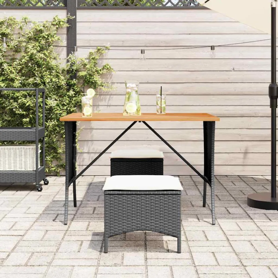 vidaXL Tuintafel met acaciahouten blad 105x75x72 cm poly rattan zwart, foto 3