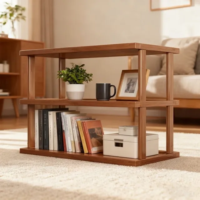 Ulisem Houten Boekenkast Met 2 Lagen - Modern Open Staand Opbergrek, Multifunctionele Showrek , Voor Keukengerei, Theesets En Decoratie, Geschikt Voor Huis, Woonkamer, Slaapkamer En Kantoor, Eenvoudig Te Monteren En Schoon Te Maken - Bruin
