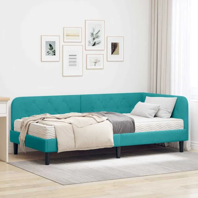 vidaXL Hoekbedframe Turquoise 100 x 200 cm Fluweel
