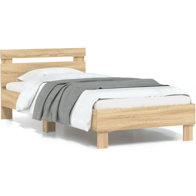 vidaXL Bedframe met hoofdbord en LED sonoma eikenkleurig 90x200 cm Bruin