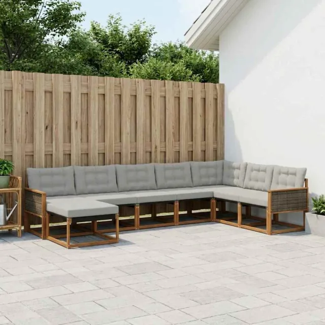 vidaXL Buiten bankenset 8 st 8-zits Naturel en lichtgrijs
