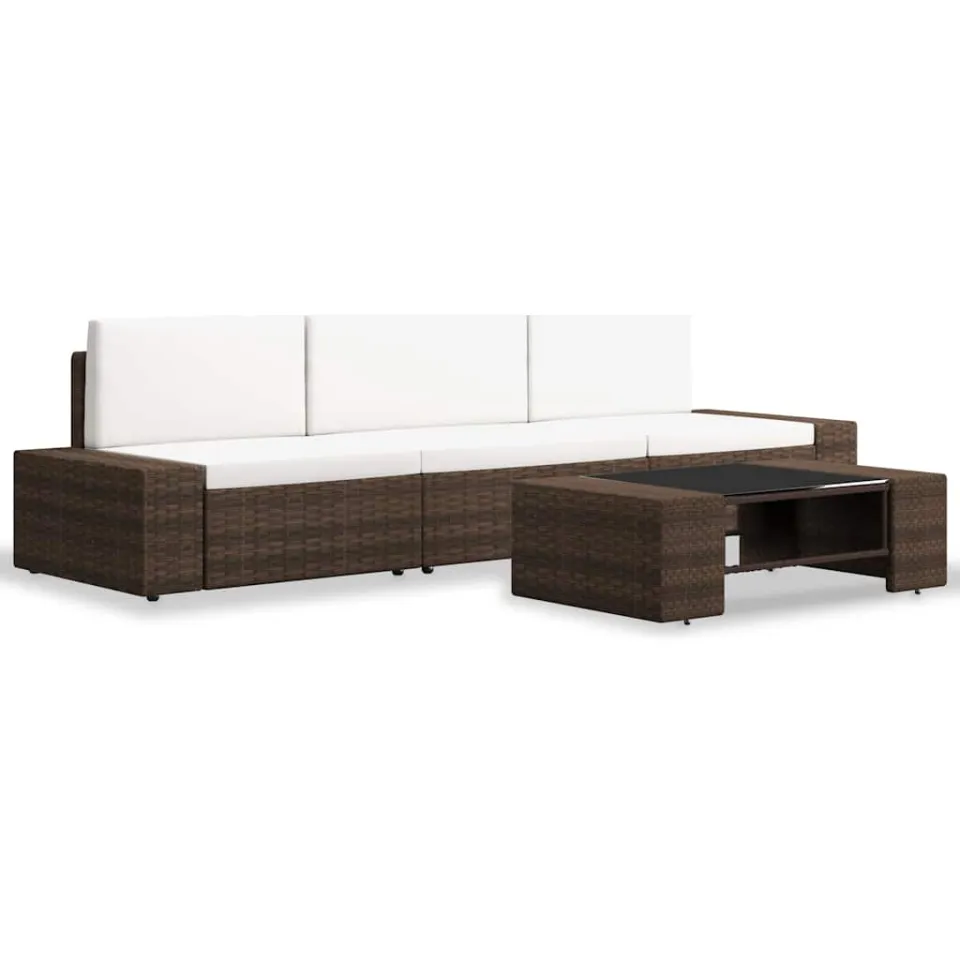vidaXL 4-delige Loungeset poly rattan bruin