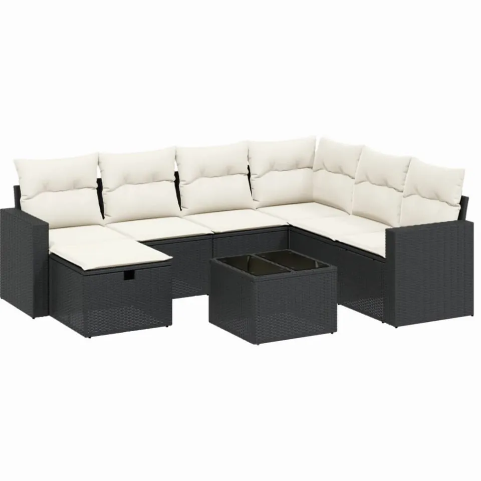 vidaXL 8-delige Loungeset met kussens poly rattan zwart