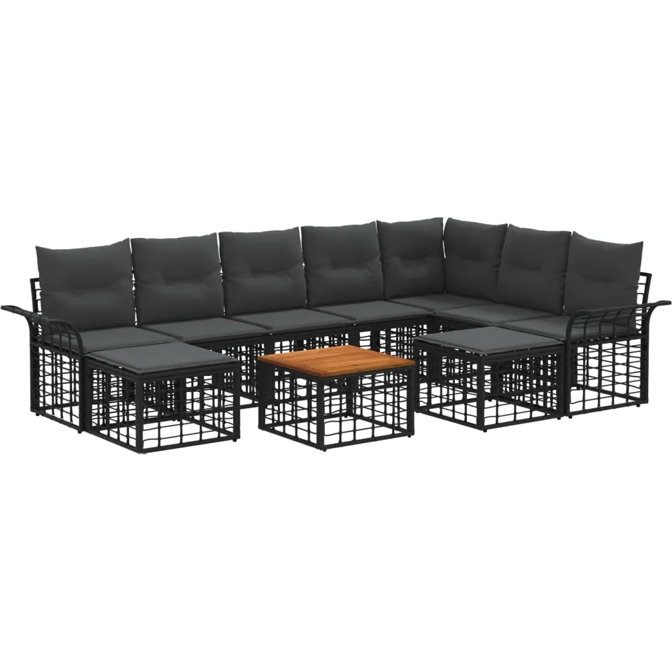 vidaXL Buiten bankenset 10 st 9-zits Zwart en Donkergrijs Polyester