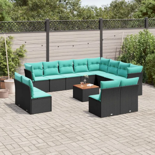 vidaXL 13-delige Loungeset met kussens poly rattan zwart, foto 2