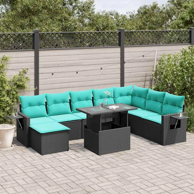 vidaXL 9-delige tuinbankset met kussens van zwart polyrotan, foto 2