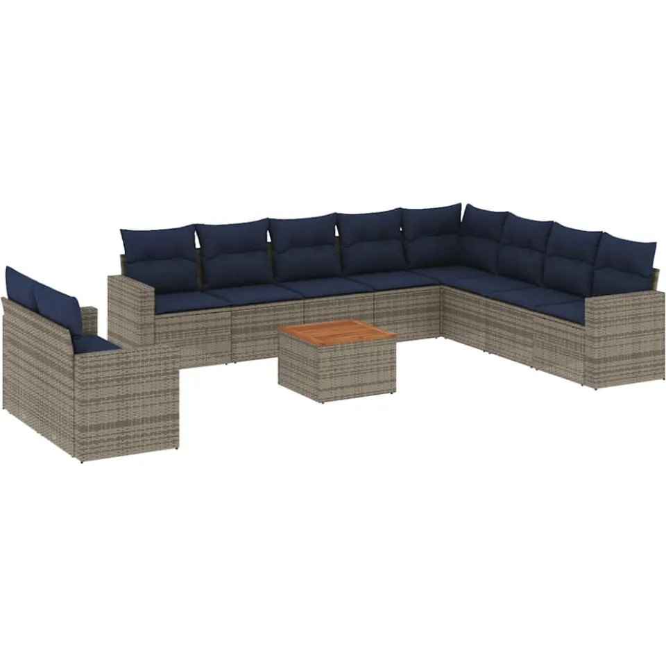 vidaXL 11-delige Loungeset met kussens poly rattan grijs, foto 3