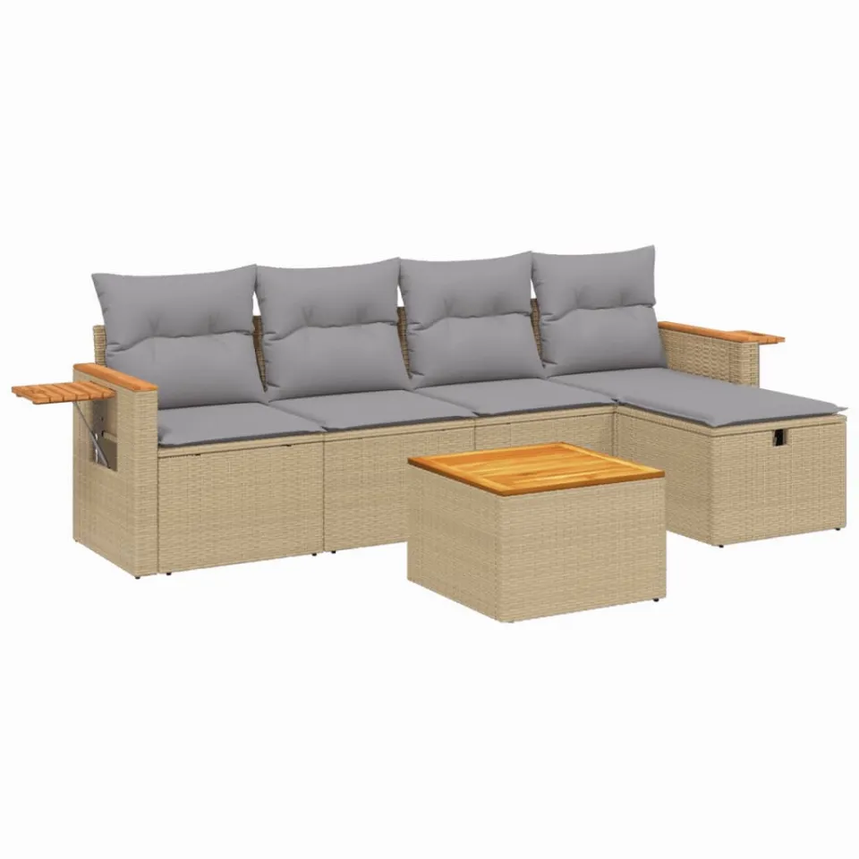 vidaXL 6-delige Loungeset met kussens poly rattan gemengd beige, foto 3