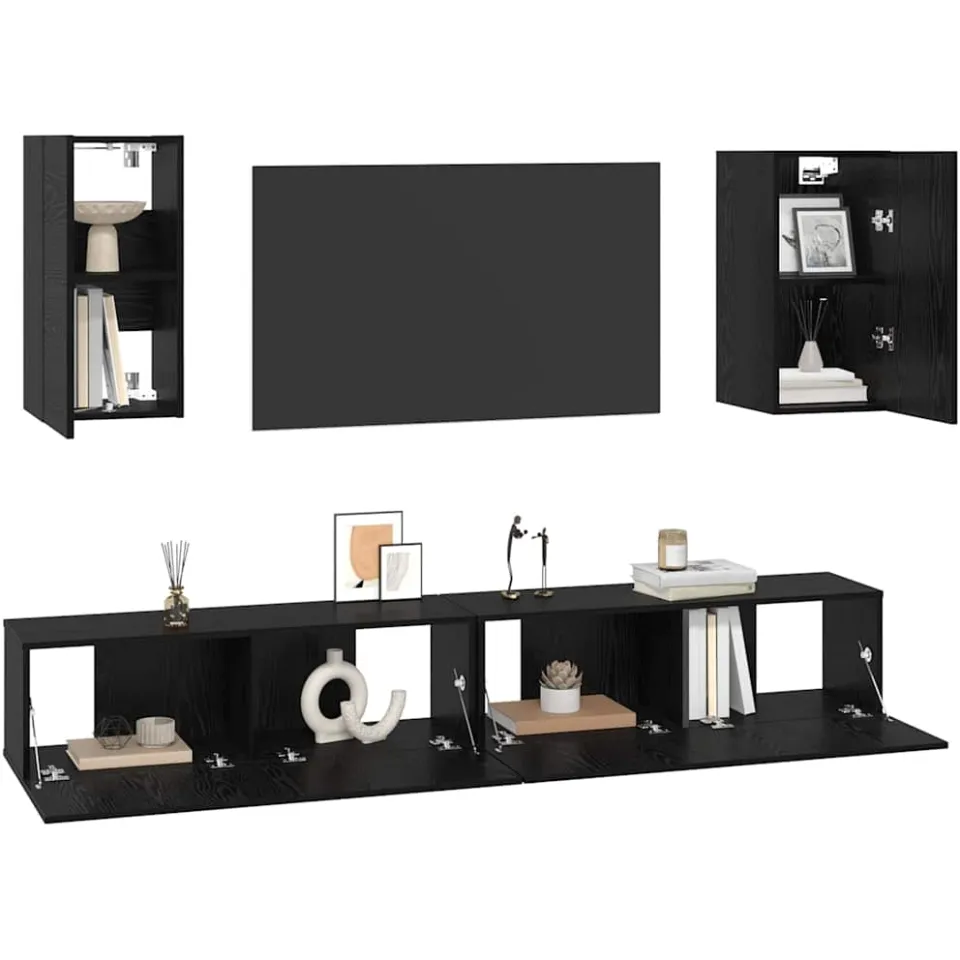 vidaXL Wand tv-kast 3 st Zwart Eiken Bewerkt hout, foto 3