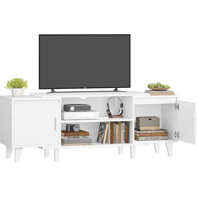 HILINSIE Tv-meubel, tv-tafel, geschikt voor tv's onder 44,5 cm, tv-meubel met 2 kasten en 2 open ruimtes, 40 x 140 x 51,5 cm, voor woonkamer, slaapkamer, eetkamer, wit