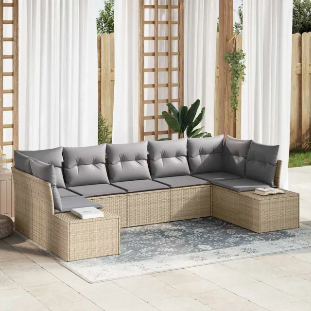 vidaXL Tuin Sofa Set 7 st Beige poly rattan, foto 2