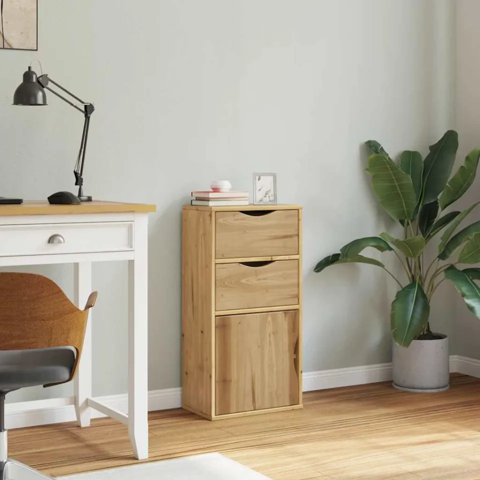 vidaXL Bijzetkast met lades ODDA 40x24x79 cm massief grenenhout bruin, foto 4