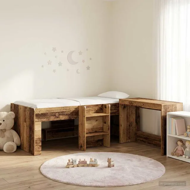 vidaXL Bedframe met Bureau 2 st Oud hout Bewerkt hout Bruin