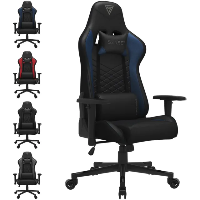 SENSE7 Spellcaster Gamestoel Eco-Leer - Ergonomische Bureaustoel - Belastbaar tot 150kg - 2D Armsteunen & Kussens - Zwart Zwart/blauw