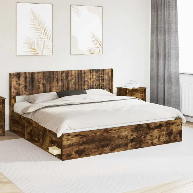 vidaXL Bedframe met opbergruimte en hoofdbord 2 st Gerookt eiken Bruin