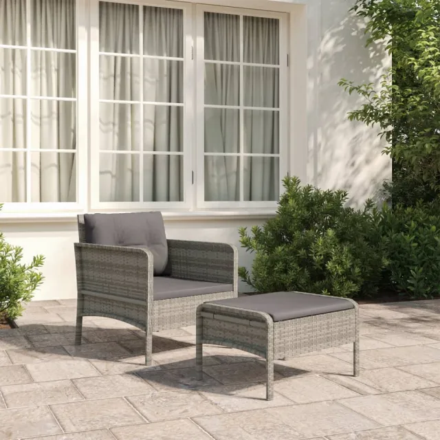 vidaXL 2-delige Loungeset met kussens poly rattan grijs, foto 2