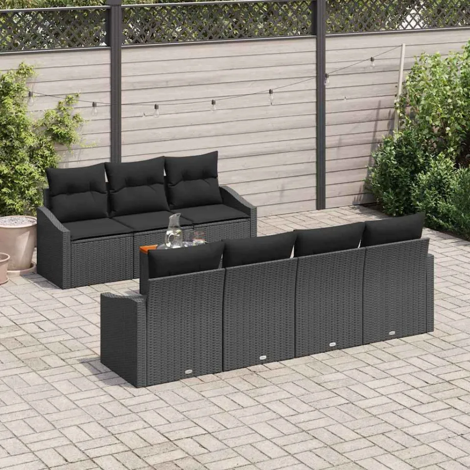 vidaXL Tuinbankenset 8 st Zwart poly rattan, foto 3