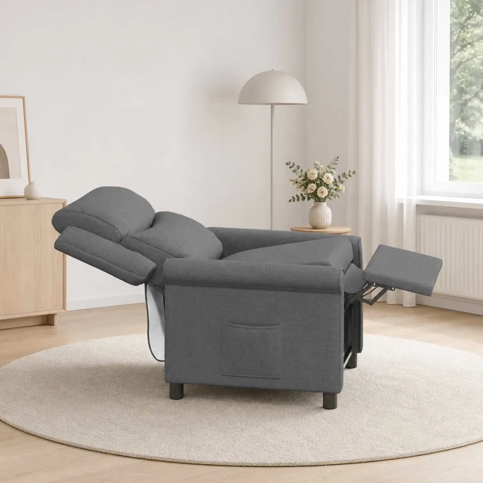 vidaXL Ligstoel Donkergrijs 69 x 93 x 102 cm Stof, foto 3