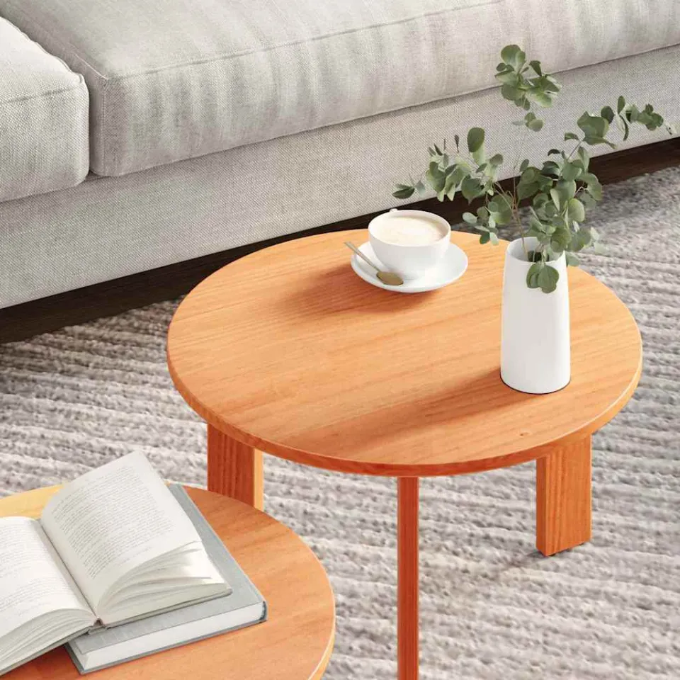 vidaXL Salontafel 2 st Wasbruin 47,5 x 47,5 x 27 cm Massief grenenhout bruin, foto 3