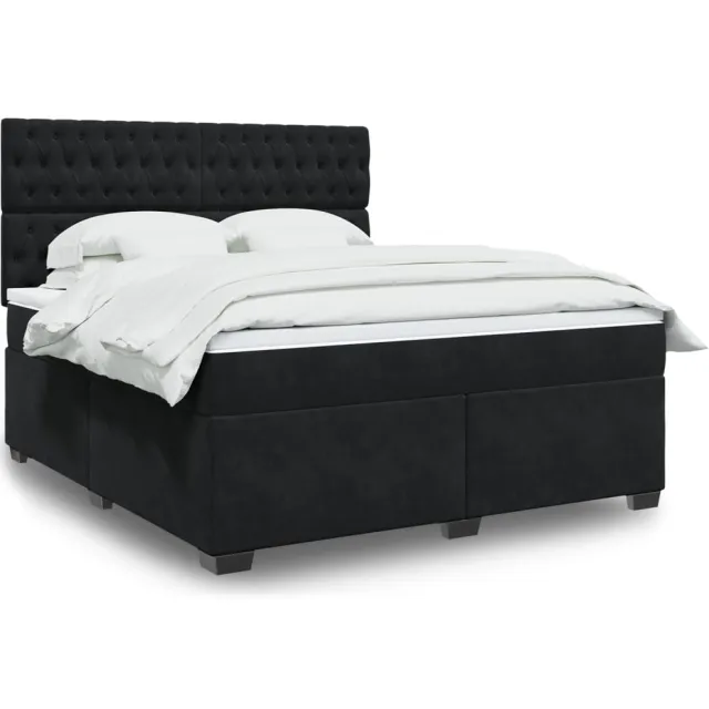 vidaXL Boxspring met matras fluweel zwart 180x200 cm
