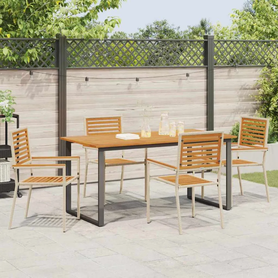 vidaXL Tuin eettafelset 5 st Beige Massief Acaciahout, foto 3
