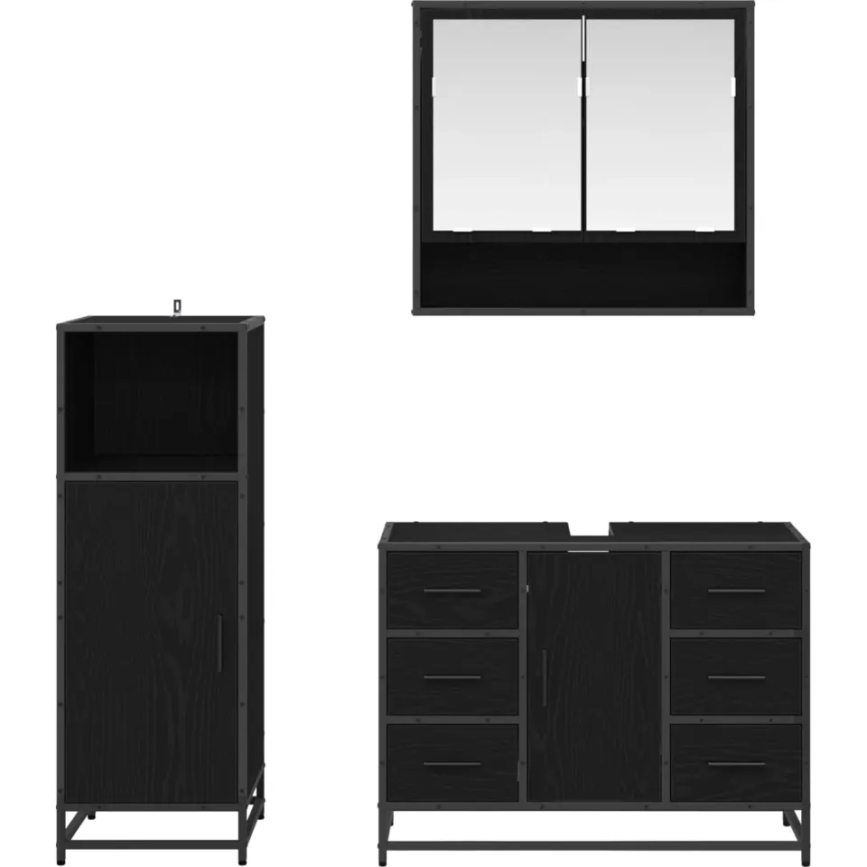 vidaXL Badkamermeubelset 3 st Zwart Eiken 80 x 33 x 60 cm Bewerkt hout, foto 2