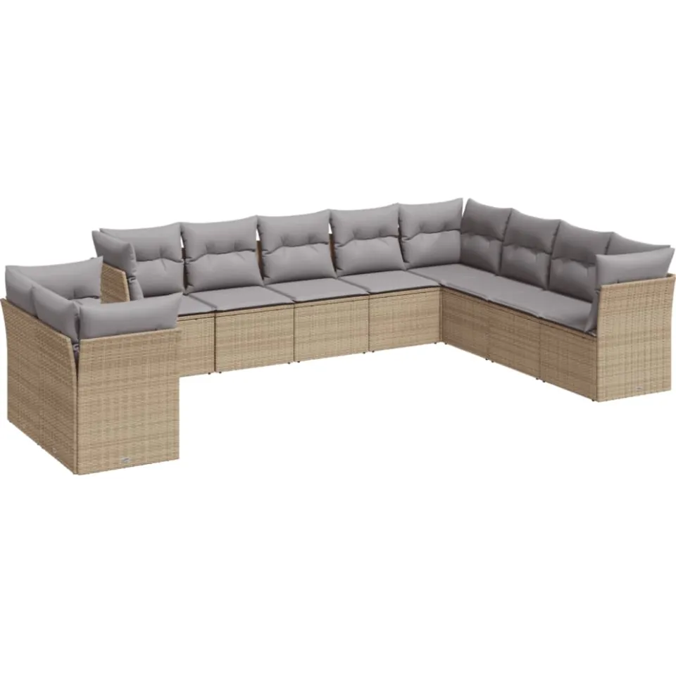vidaXL 10-delige Loungeset met kussens poly rattan beige, foto 3