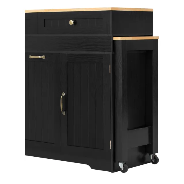 MUVANO Keukeneiland met uitschuifbare eettafel - Twee lades en opbergvakken - MDF met werkblad in houtlook - 188,6 cm lang - Voor de keuken - Zwart