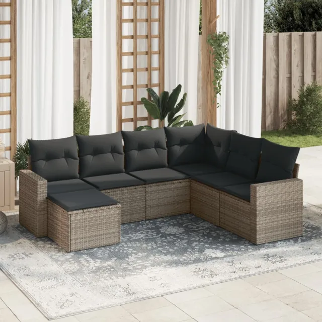 vidaXL 7-delige Loungeset met kussens poly rattan grijs, foto 2