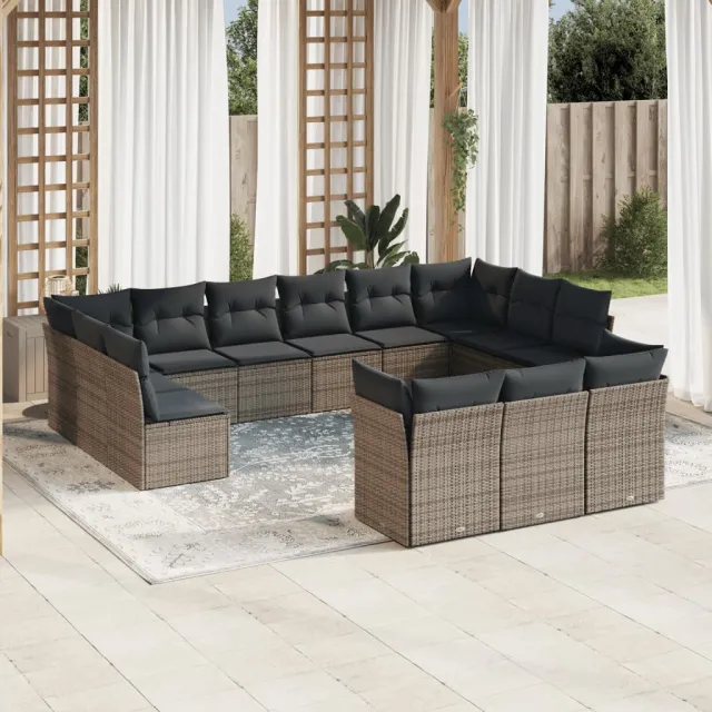 vidaXL 13-delige Loungeset met kussens poly rattan grijs, foto 2