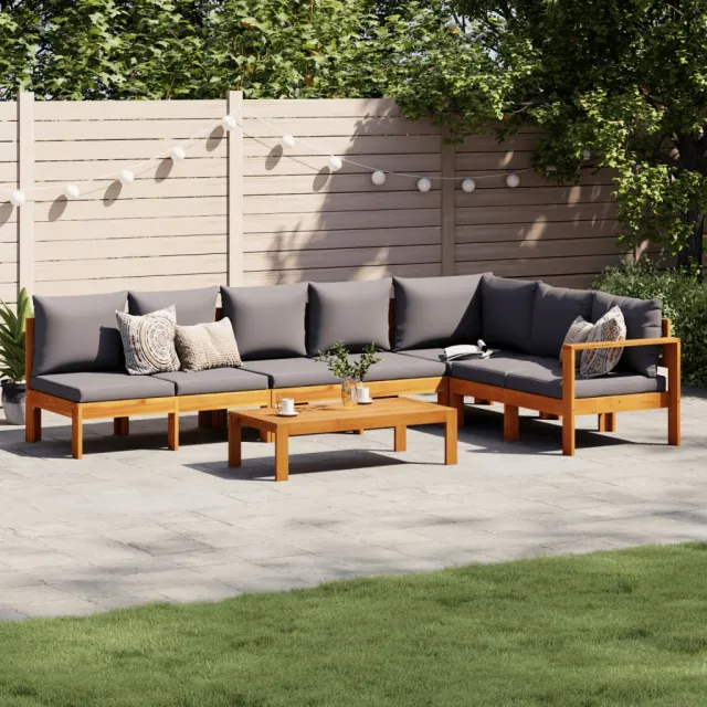 vidaXL 5-delige Loungeset met kussens massief acaciahout grijs, foto 2