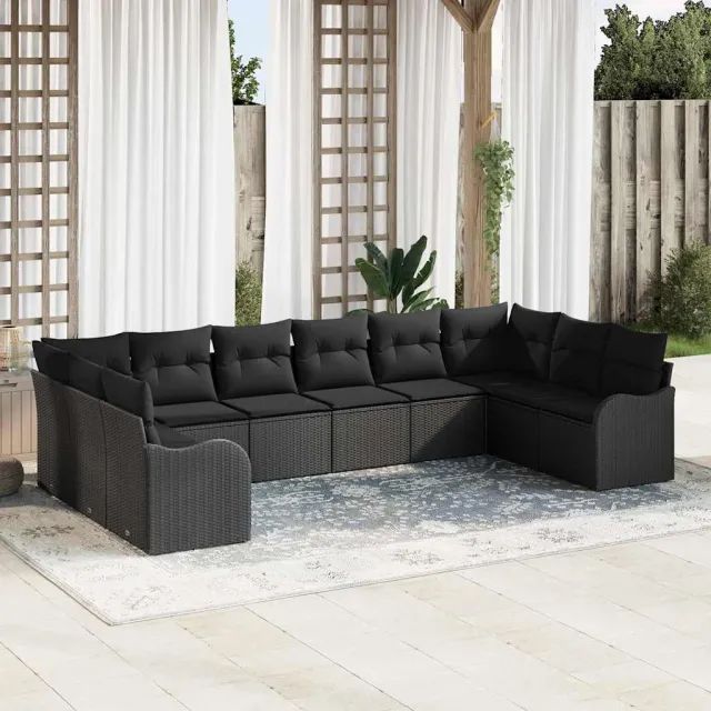 vidaXL Tuin Sofa Set 10 st Zwart poly rattan, foto 2