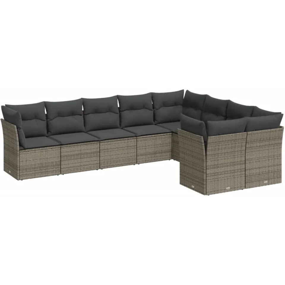vidaXL 9-delige Loungeset met kussens poly rattan grijs, foto 3