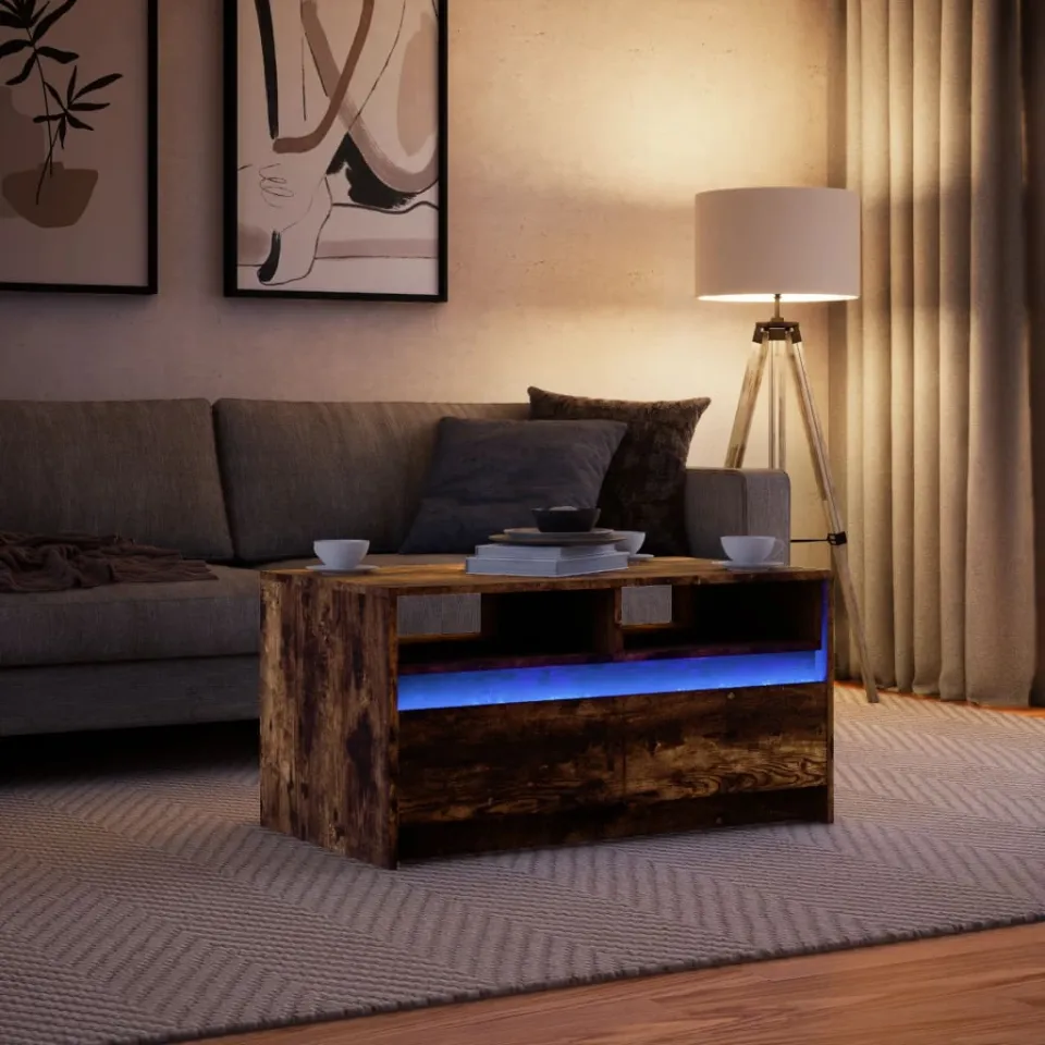 vidaXL Salontafel met LED-verlichting bewerkt hout gerookt eikenkleur, foto 4