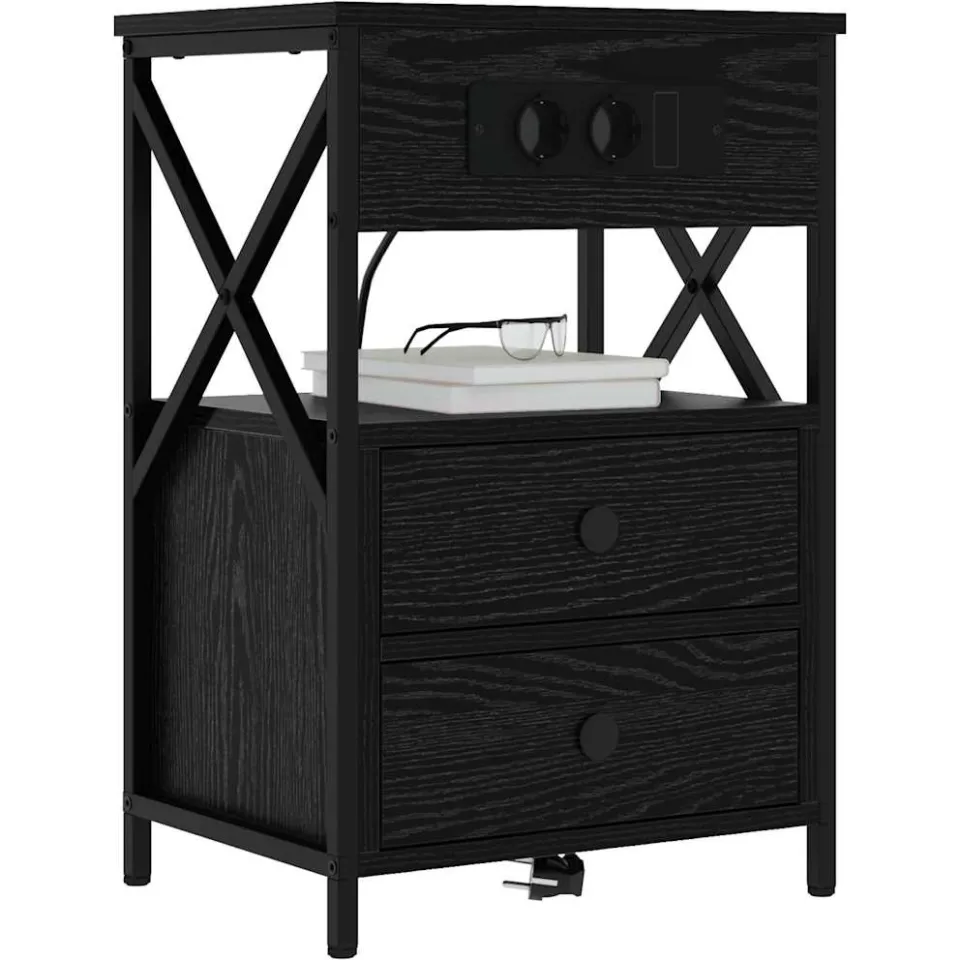 vidaXL Nachtkastje Zwart Eiken 40 x 31 x 60 cm Bewerkt hout