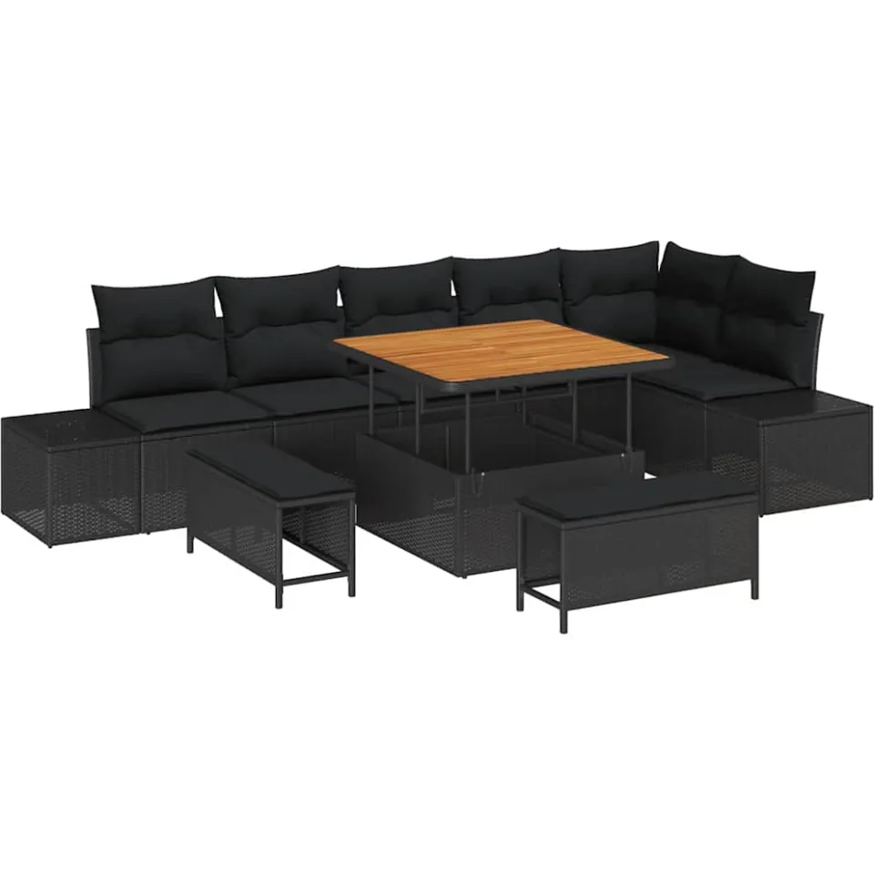 vidaXL Tuinbankenset 9 st Zwart poly rattan