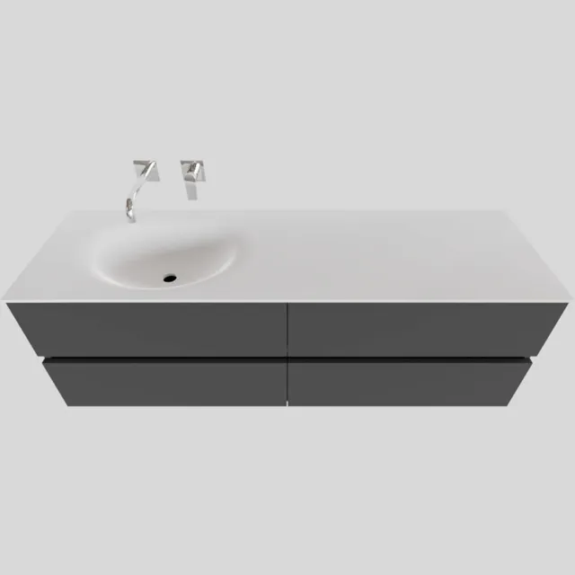 Boss & Wessing Badkamermeubel Solid Surface BWS Stockholm 150x46 cm Links Mat Antraciet 4 Laden (zonder kraangaten)