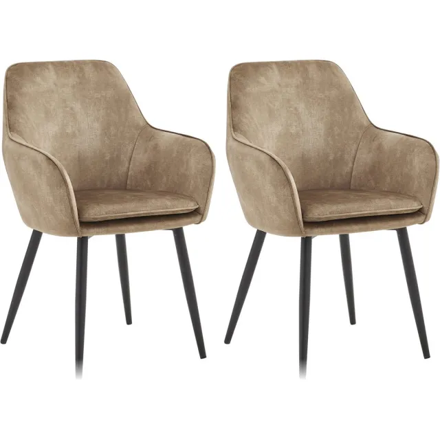 Colenis Levan Eetkamerstoel - Set Van 2 - Taupe - Adoré Velvet - Industrieel - Met armleuning