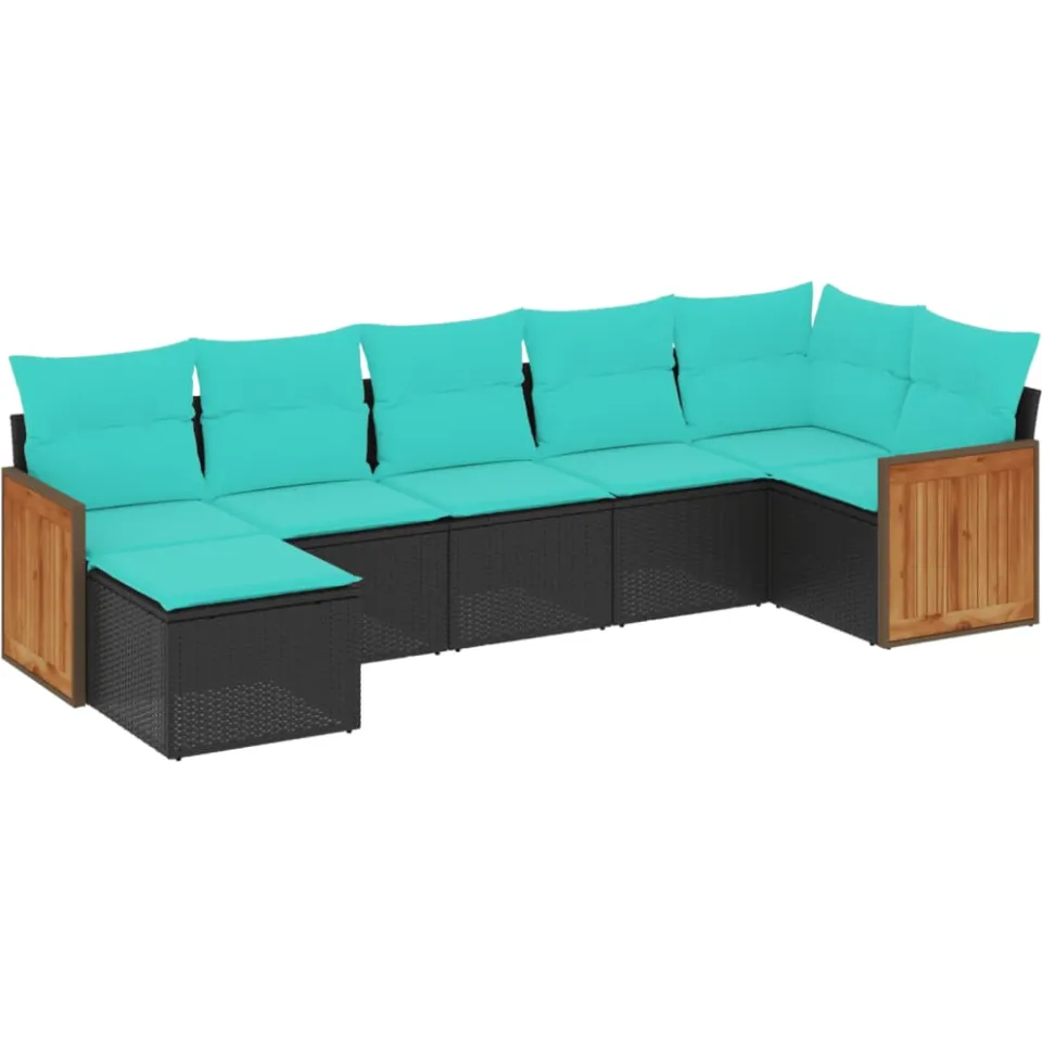 vidaXL 7-delige tuinbankset met kussens van zwart polyrotan, foto 3