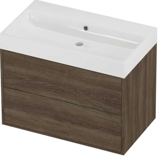 Proline Podium Badmeubelset Polystone Loft 2 Laden 80x46x62 cm Glans Wit Vital Oak Eiken