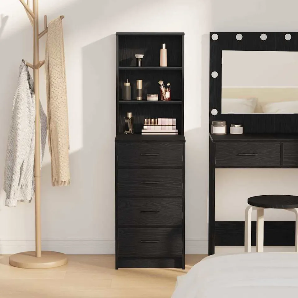 vidaXL Highboard Zwart eiken 40 x 41 x 135 cm Bewerkt hout, foto 3