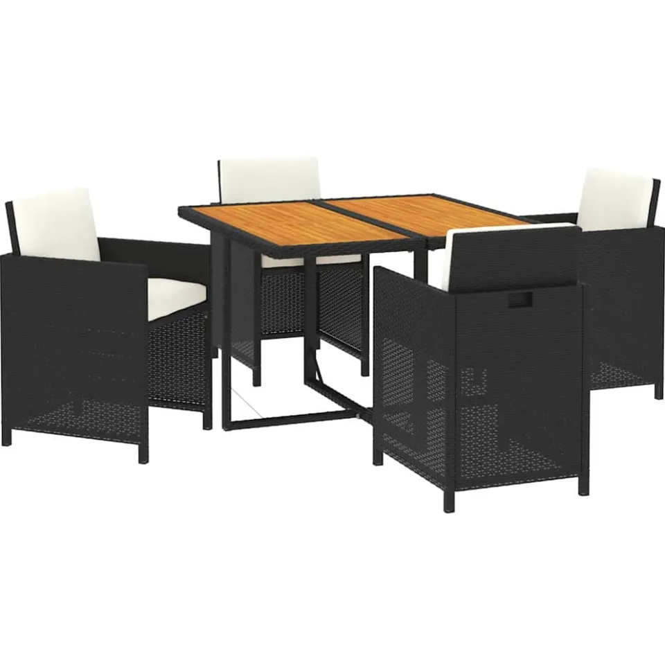 vidaXL 5-delige Tuinset met kussens poly rattan zwart