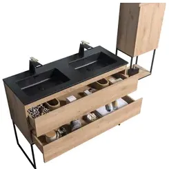 AquaVive - Praxis Eigen Merk Aquazuro Wastafelonderkast Napoli 120cm - Scandinavisch Eiken Gemelamineerd - Met 2 Lades, foto 3